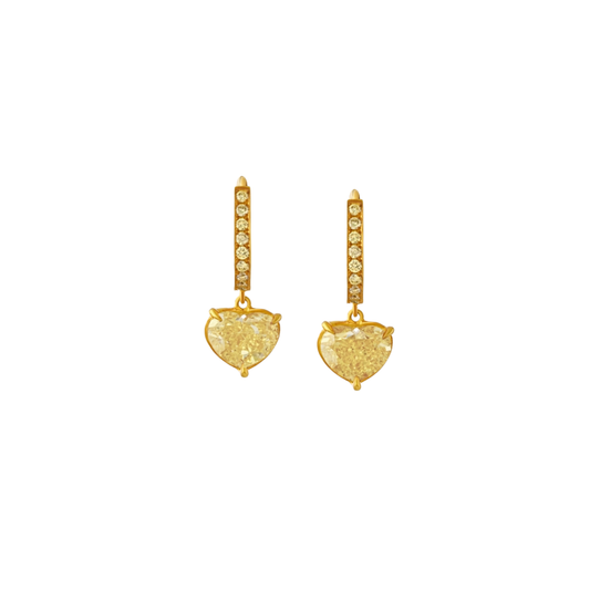 Heart Shape Yellow Diamond Drop Earrings