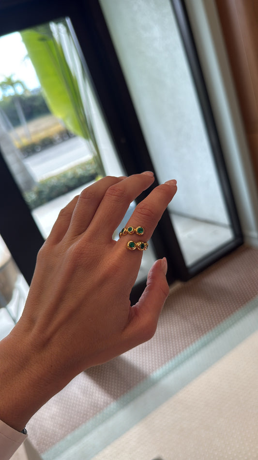 Bubble Bezel Emerald Bypass Ring