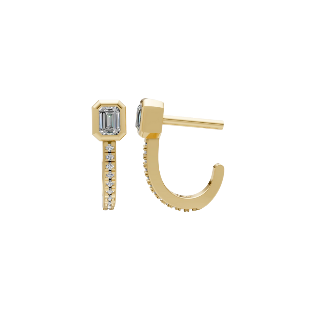 Emerald Cut Bezel Diamond Half Hoops