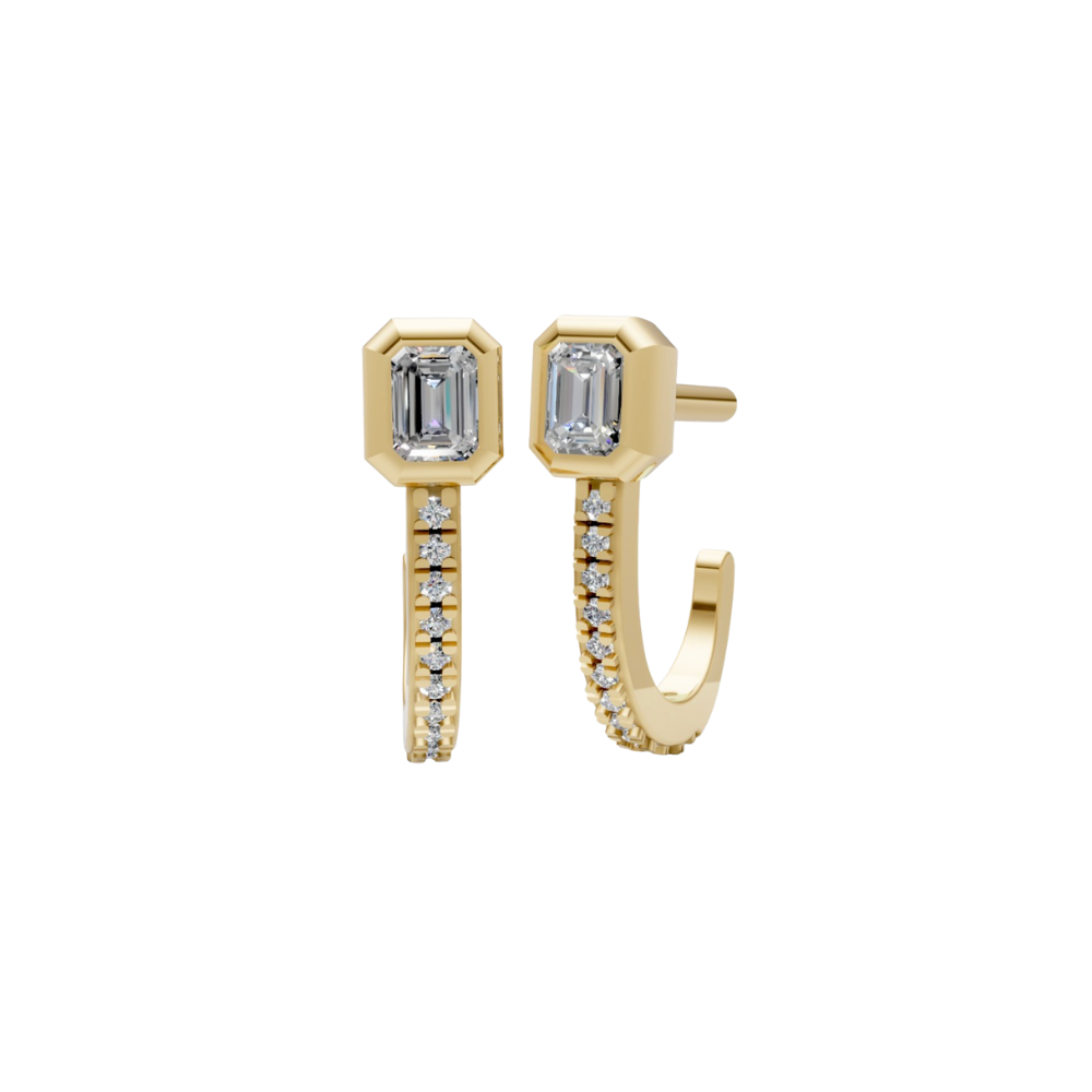 Emerald Cut Bezel Diamond Half Hoops