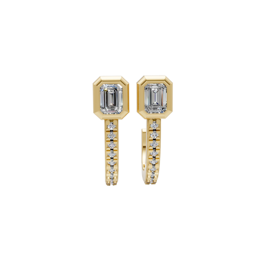 Emerald Cut Bezel Diamond Half Hoops – Henri Noël