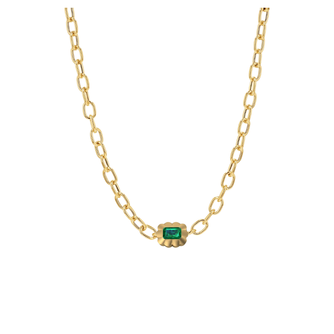 Scalloped Bezel Emerald Pendant Necklace