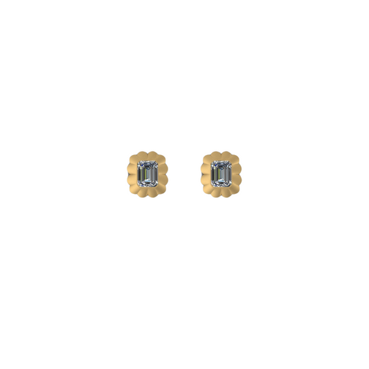 Scalloped Emerald Diamond Studs