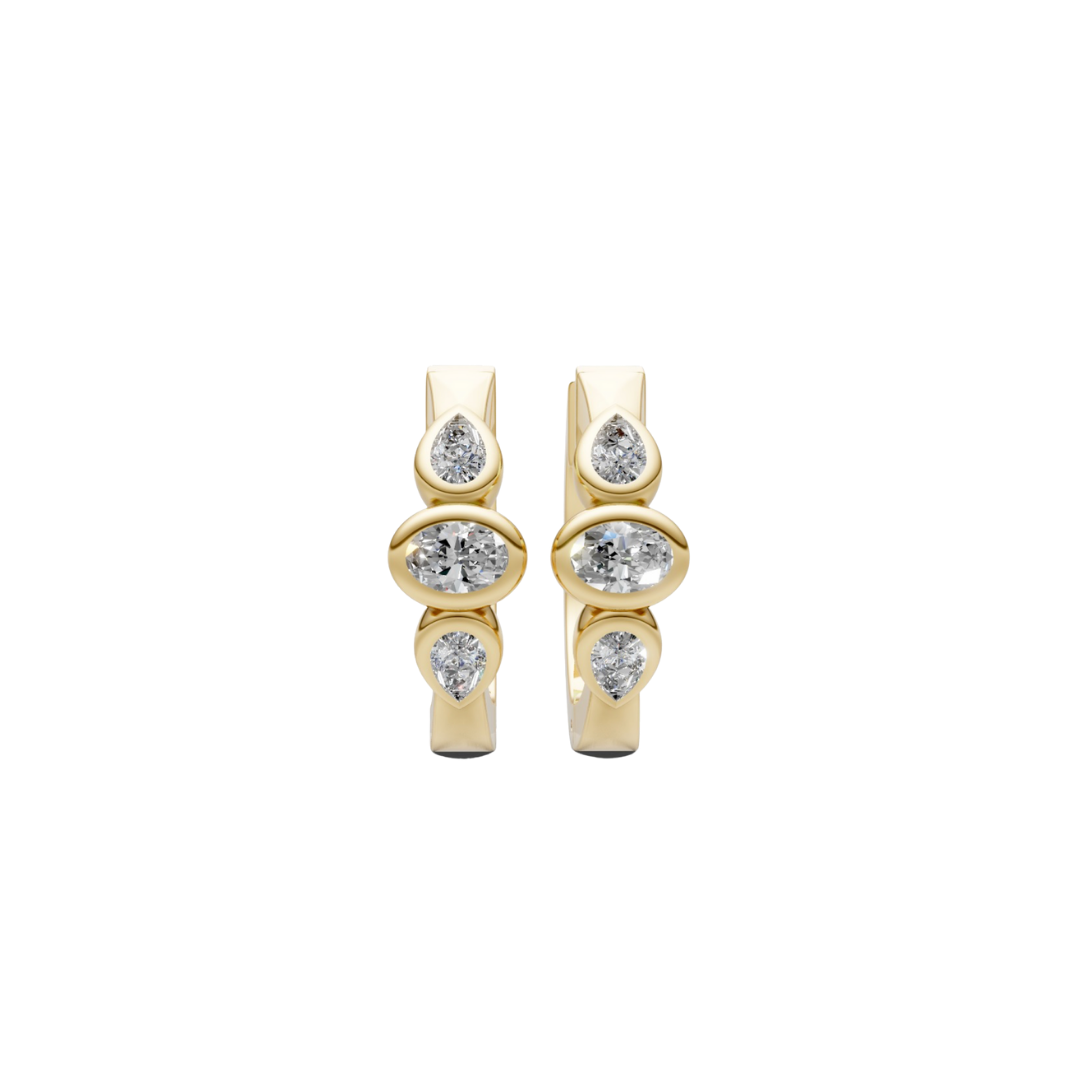 Bezel Diamond Oval and Pear Mini Hoops