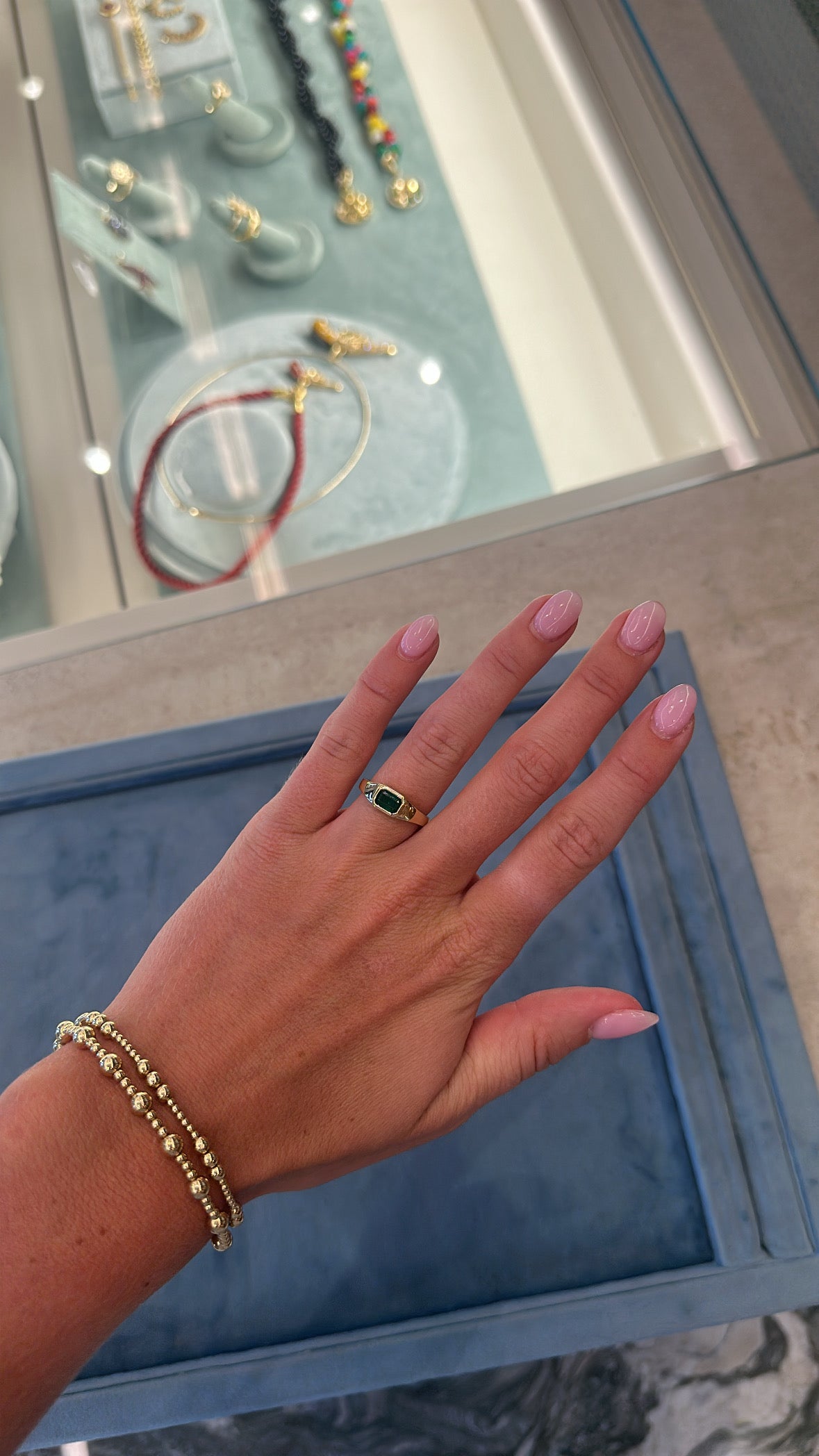 Bezel Emerald Stacking Ring – Henri Noël