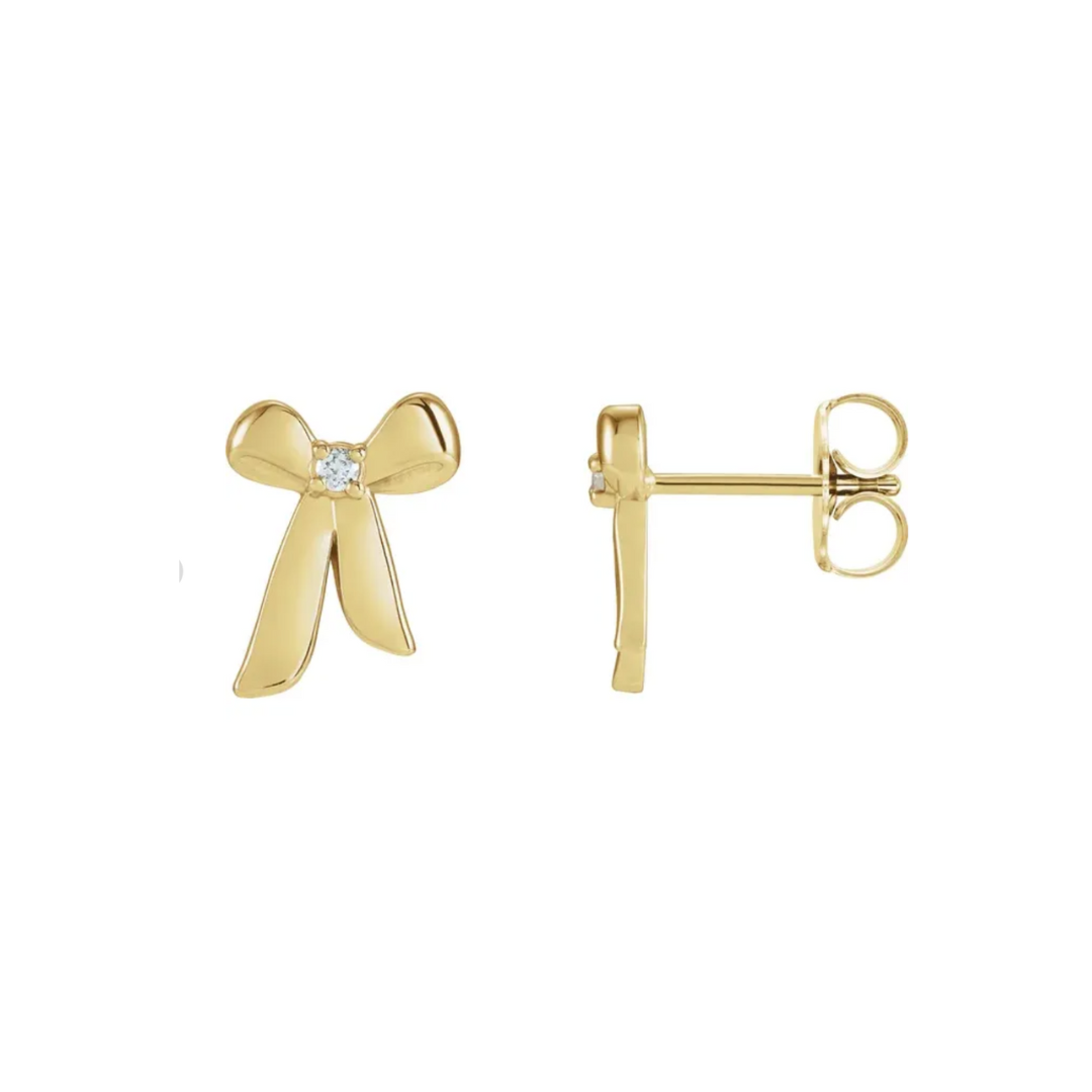 Gold and Diamond Bow Earrings