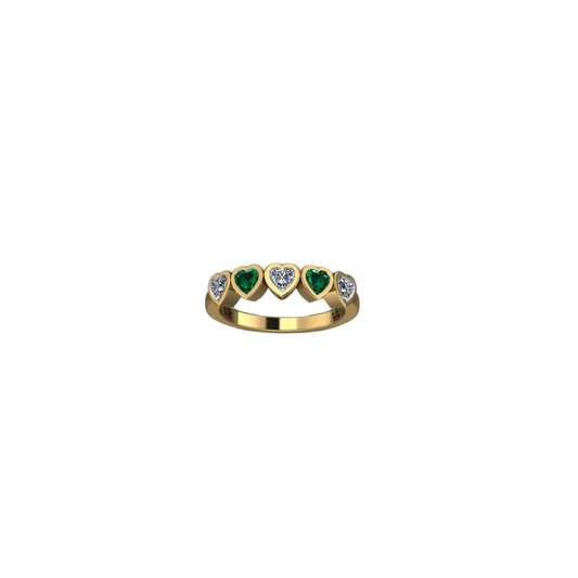 Bezel Emerald and Diamond Heart Ring