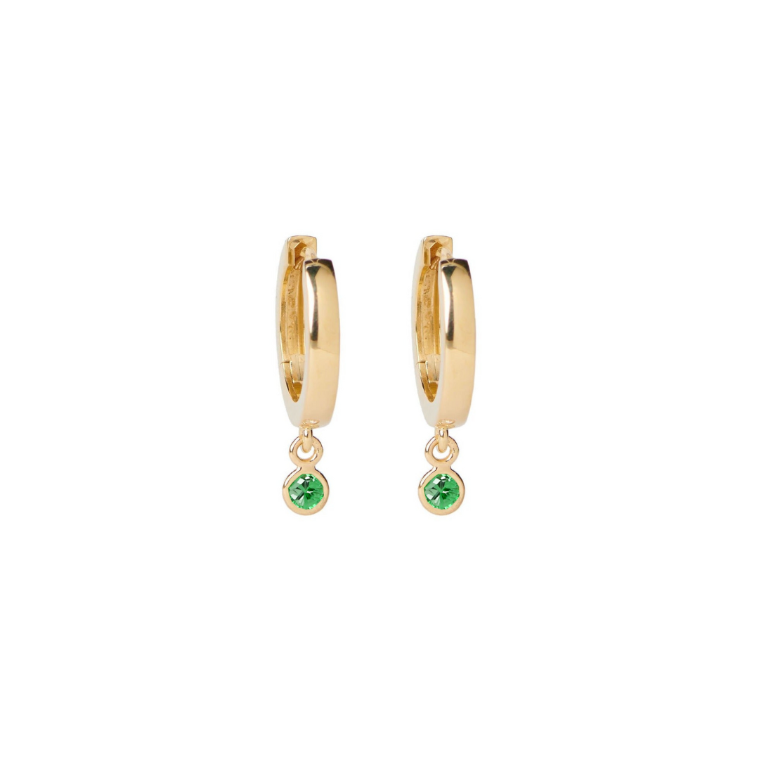 Gemstone Bezel Drop Hoop Earrings