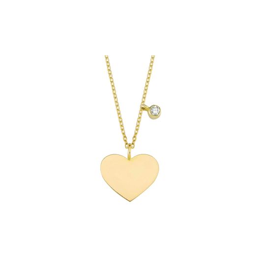 Bezel Diamond and Heart Necklace