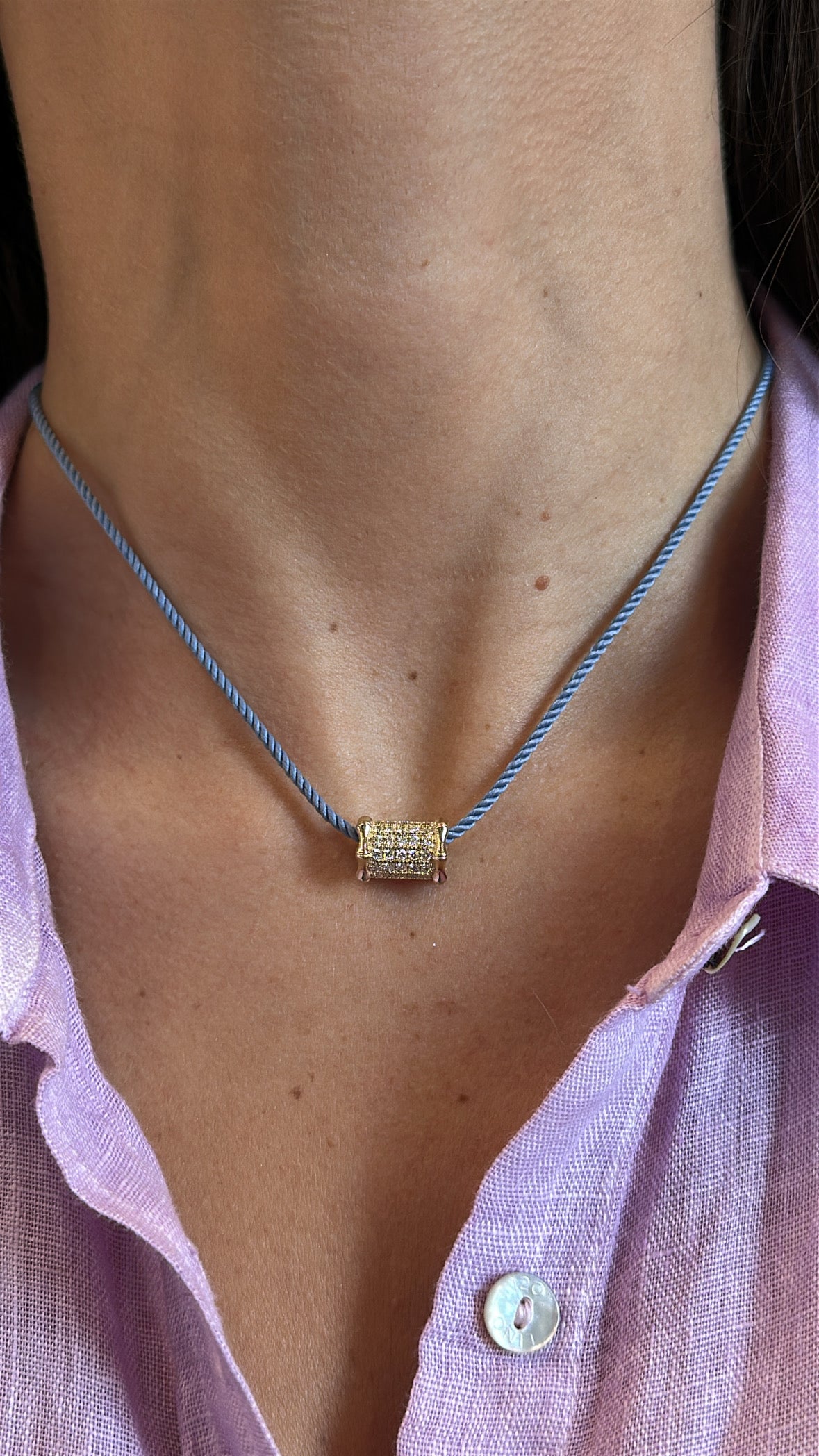 Mini Bamboo Diamond Barrel Necklace – Henri Noël