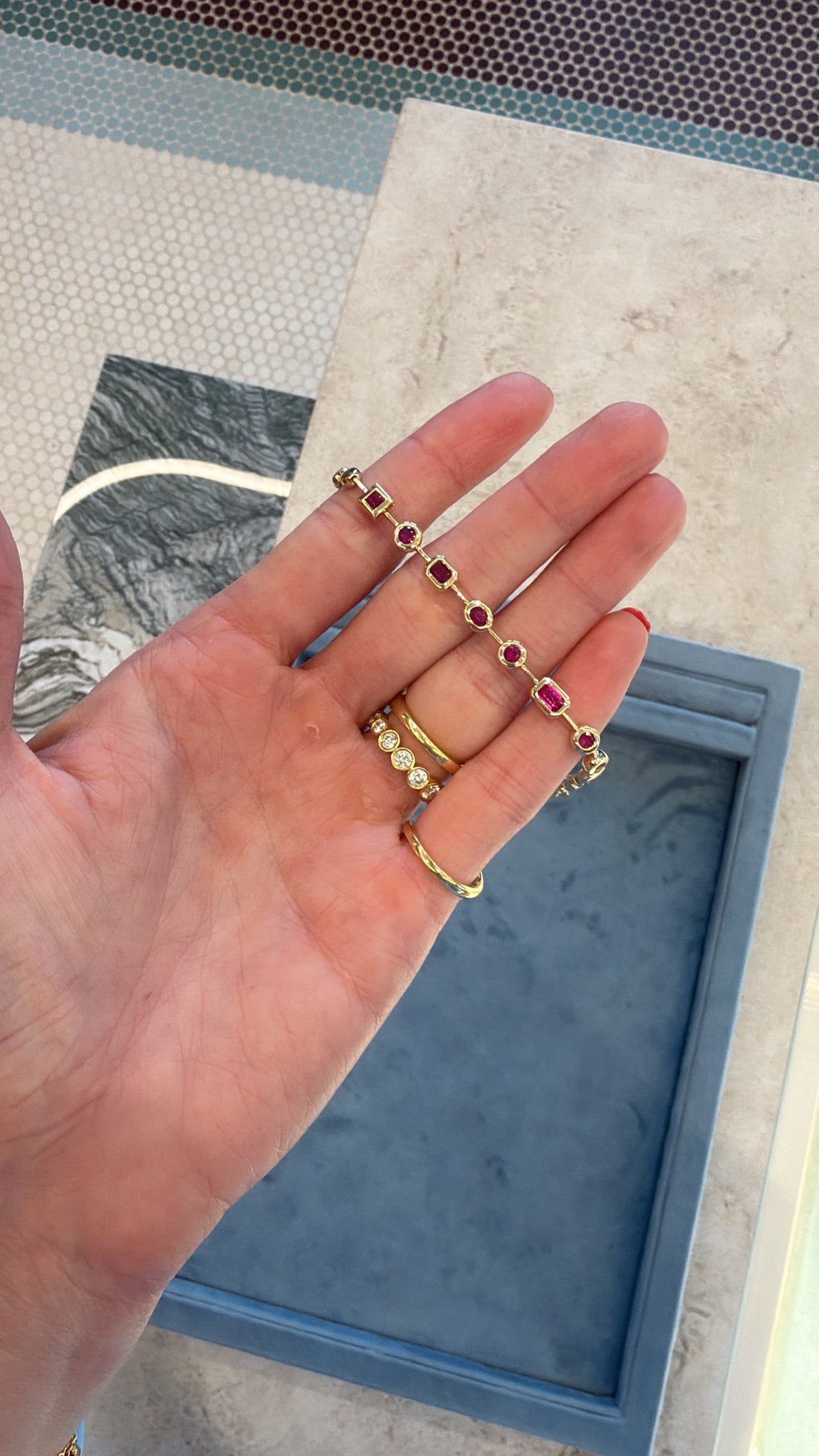 Multi Shape Bezel Ruby Bracelet