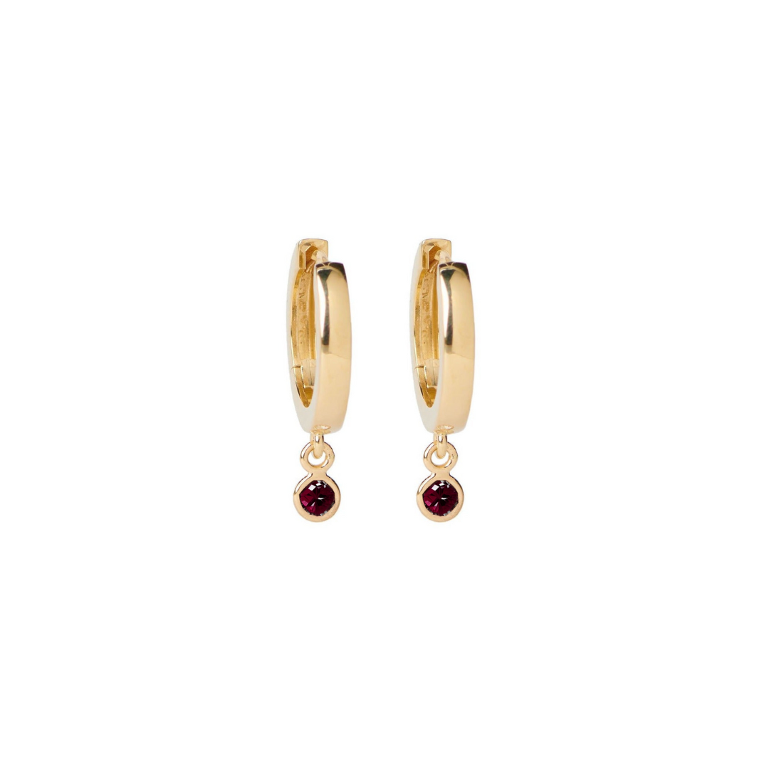 Gemstone Bezel Drop Hoop Earrings