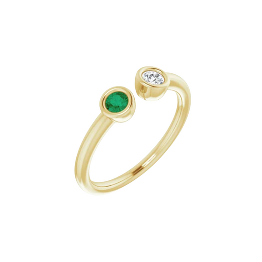 Emerald and Diamond Bezel Pinky Ring