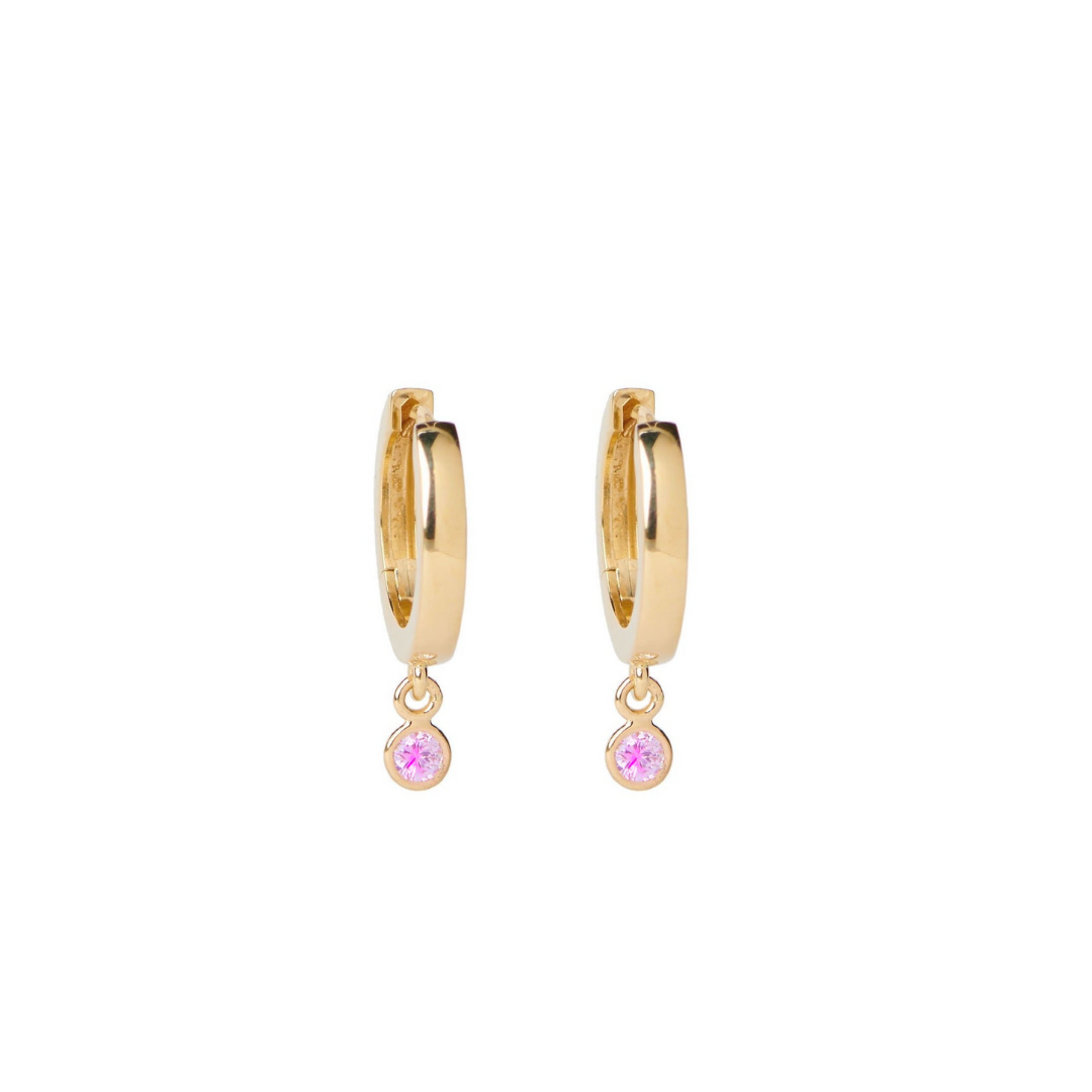 Gemstone Bezel Drop Hoop Earrings