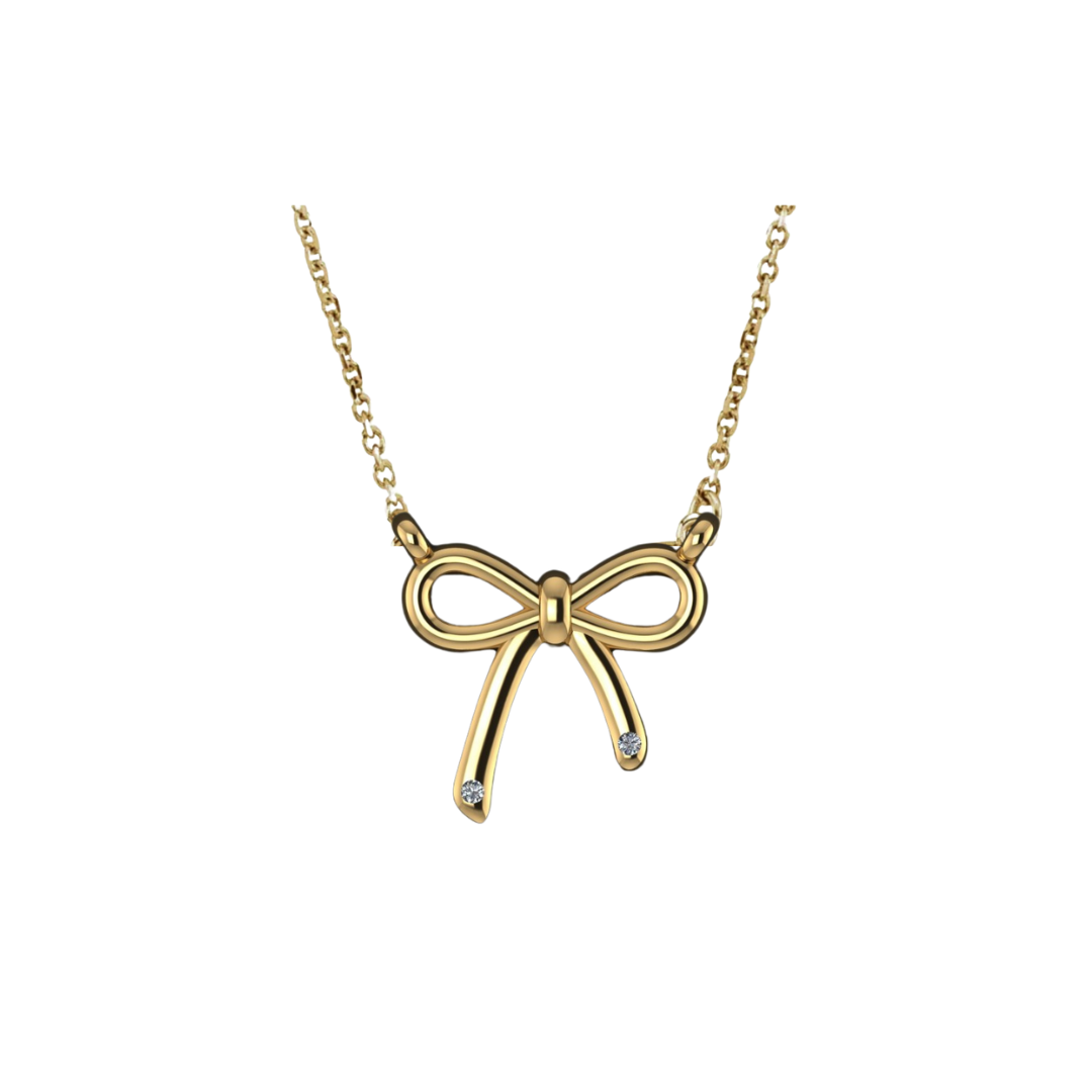 Gold and Diamond Bow Necklace