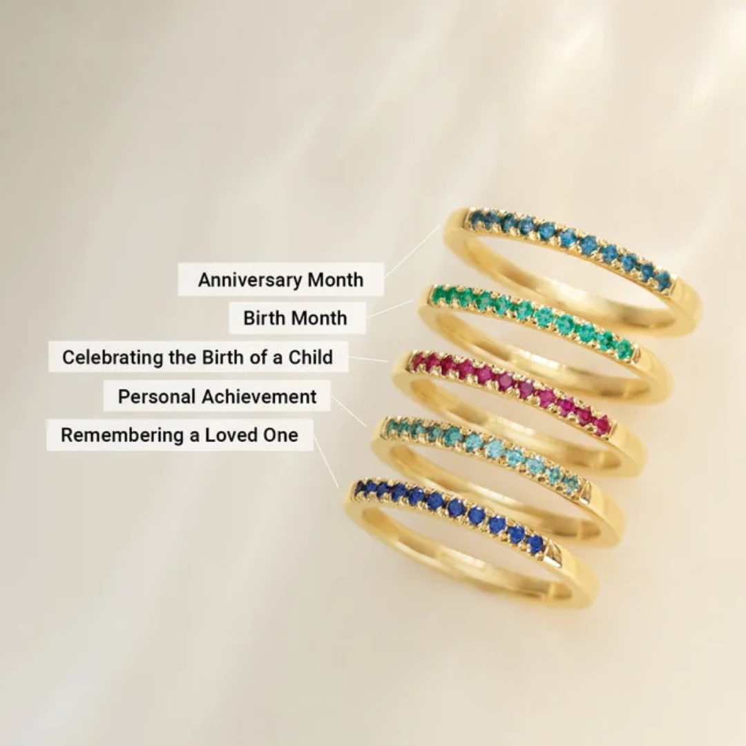 Half Pavé Birthstone Ring - White Gold