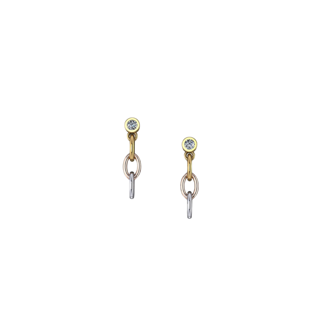 Diamond Tri Color Chain Drop Studs