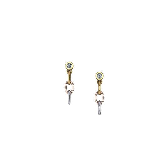 Diamond Tri Color Chain Drop Studs