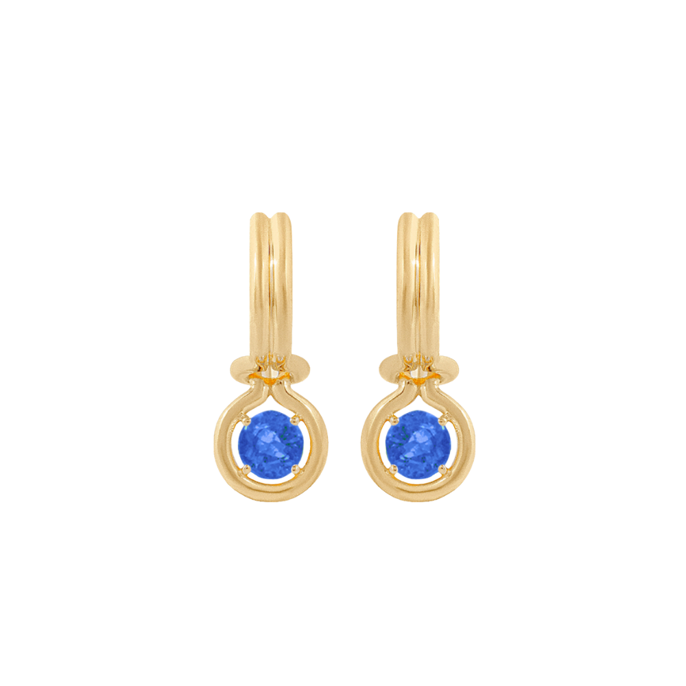 Blue Sapphire Bezel Drop Huggies – Henri Noël