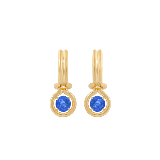 Blue Sapphire Bezel Drop Huggies – Henri Noël