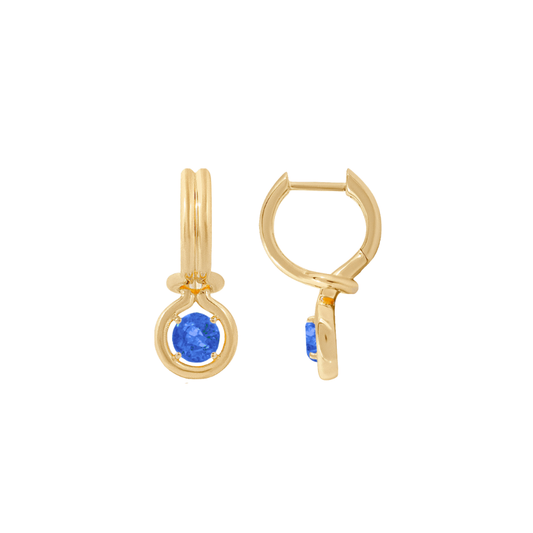 Blue Sapphire Bezel Drop Huggies – Henri Noël