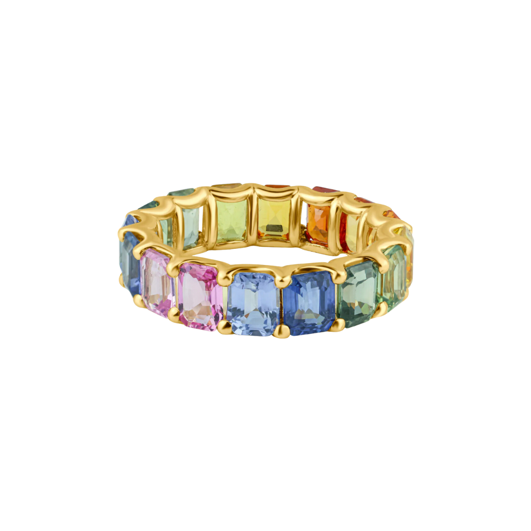 Rainbow Emerald Sapphire Eternity Ring