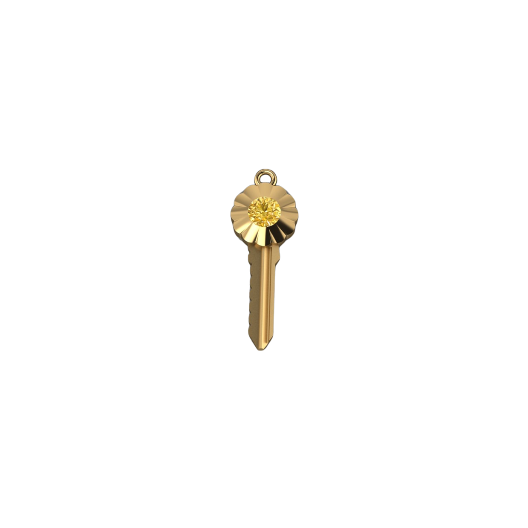 Round Yellow Diamond Scalloped Key Pendant