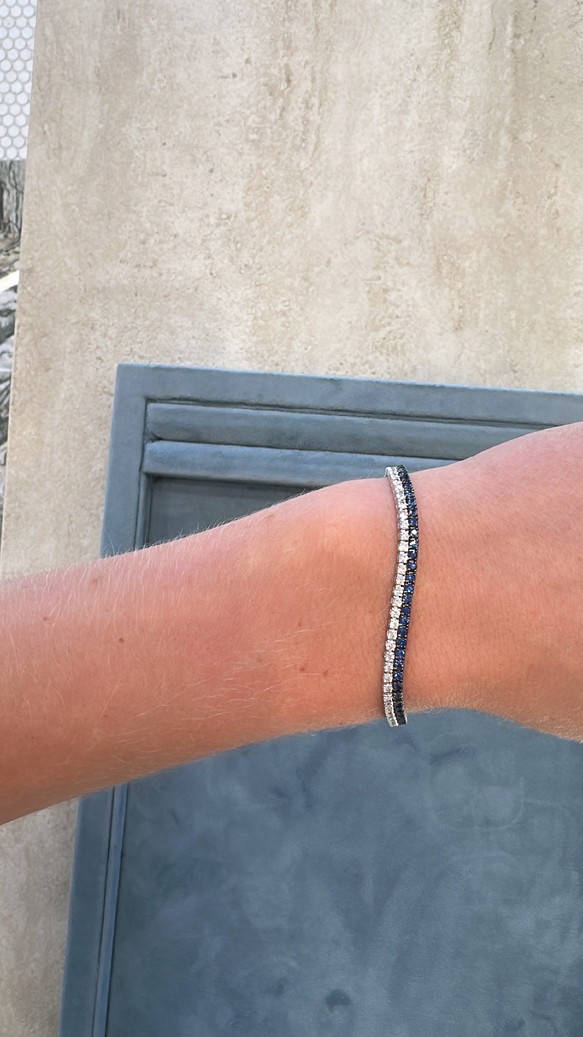 Split Diamond and Blue Sapphire Tennis Bracelet