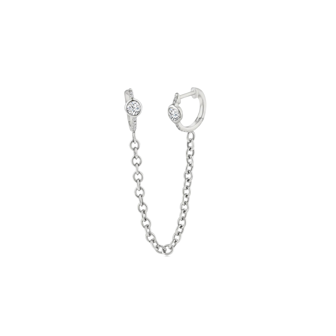 Round Diamond Huggie Chain Drops