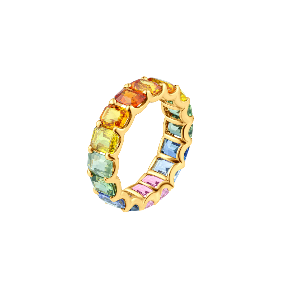 Rainbow Emerald Sapphire Eternity Ring