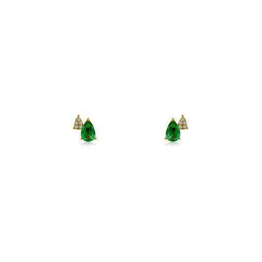 Stacked Emerald and Diamond Pear Stud