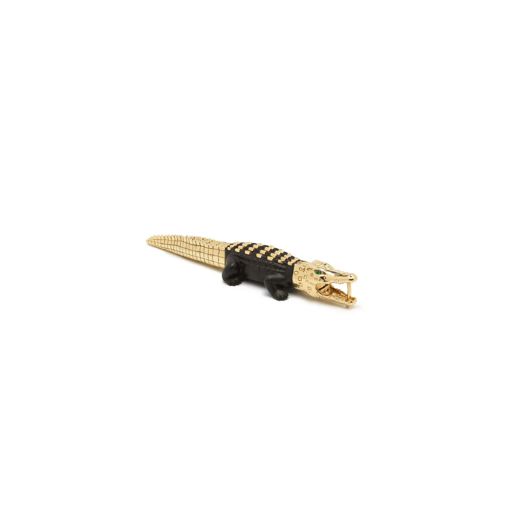 Alligator Ebony Wood with Gold Studs Bite Earrings Large – Henri Noël