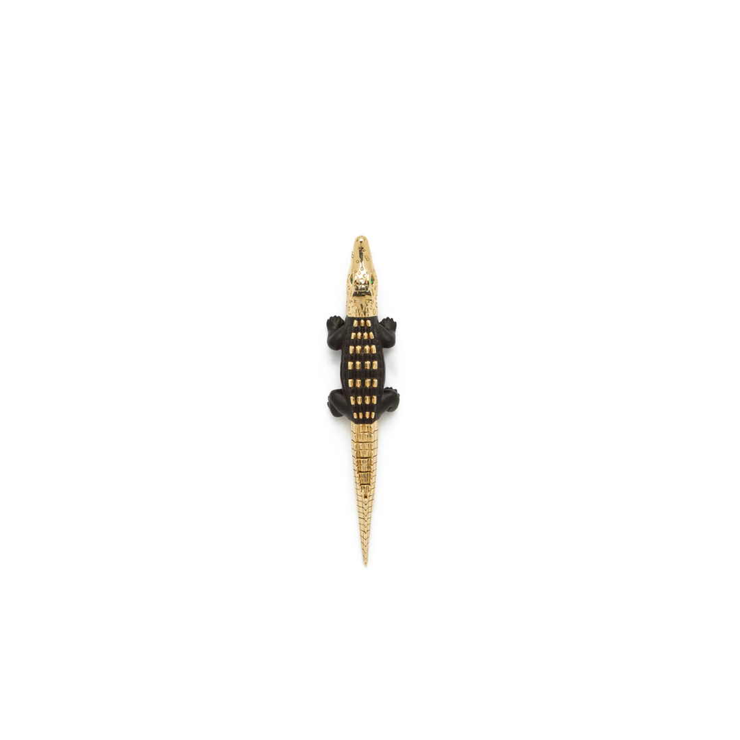 Alligator Ebony Wood with Gold Studs Bite Earrings Large – Henri Noël
