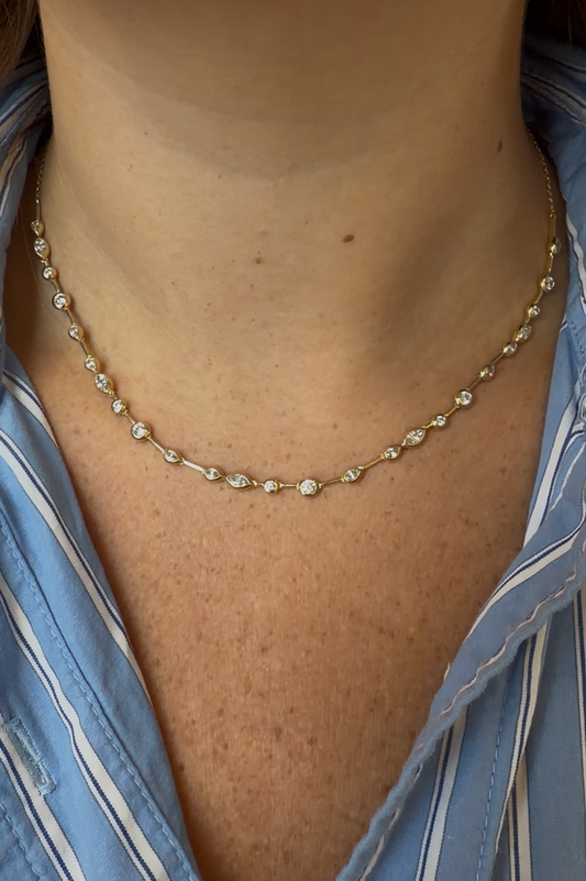 Alternating Pear and Round Diamond Bezel Necklace
