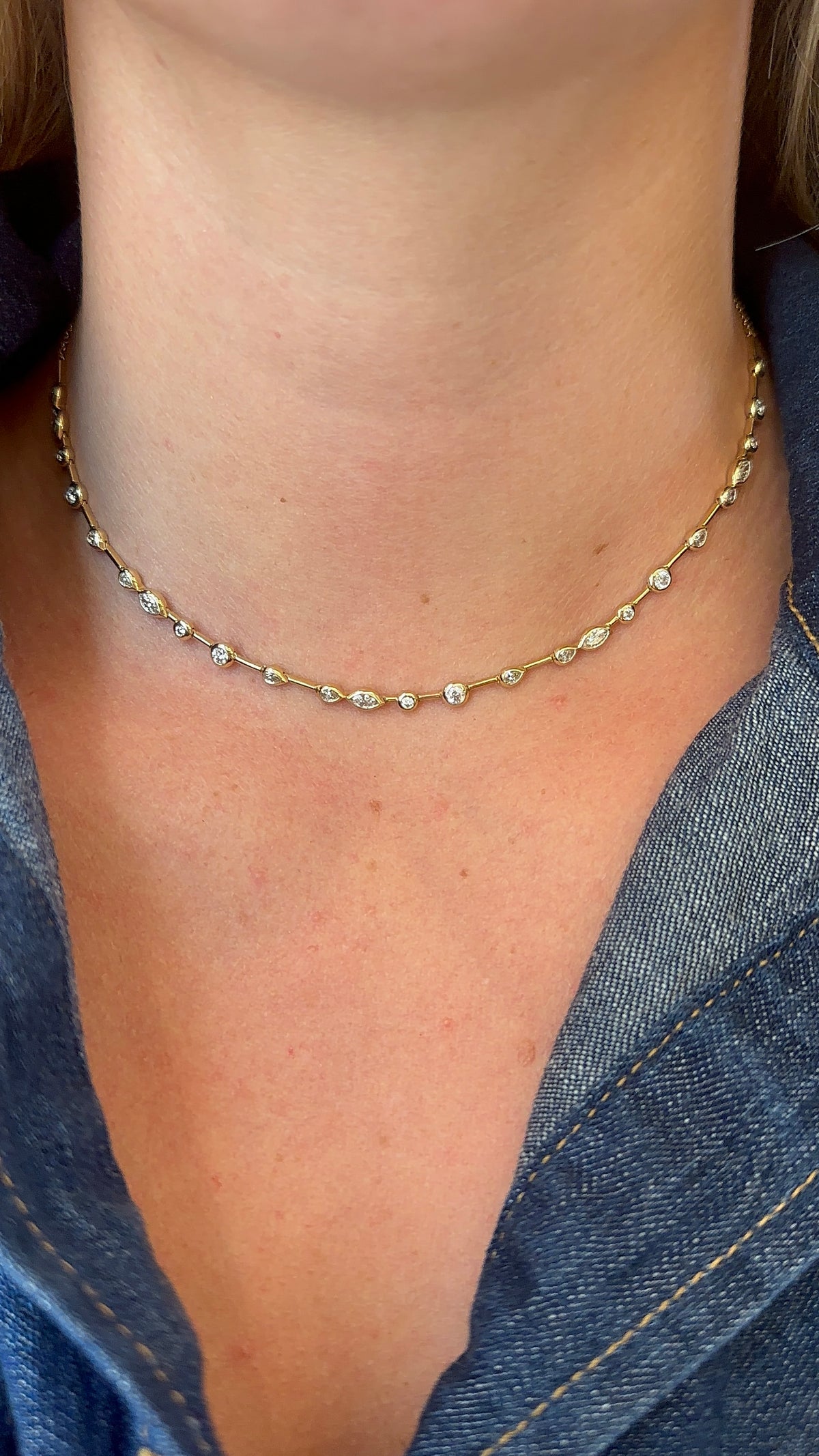 Alternating Pear and Round Diamond Bezel Necklace – Henri Noël