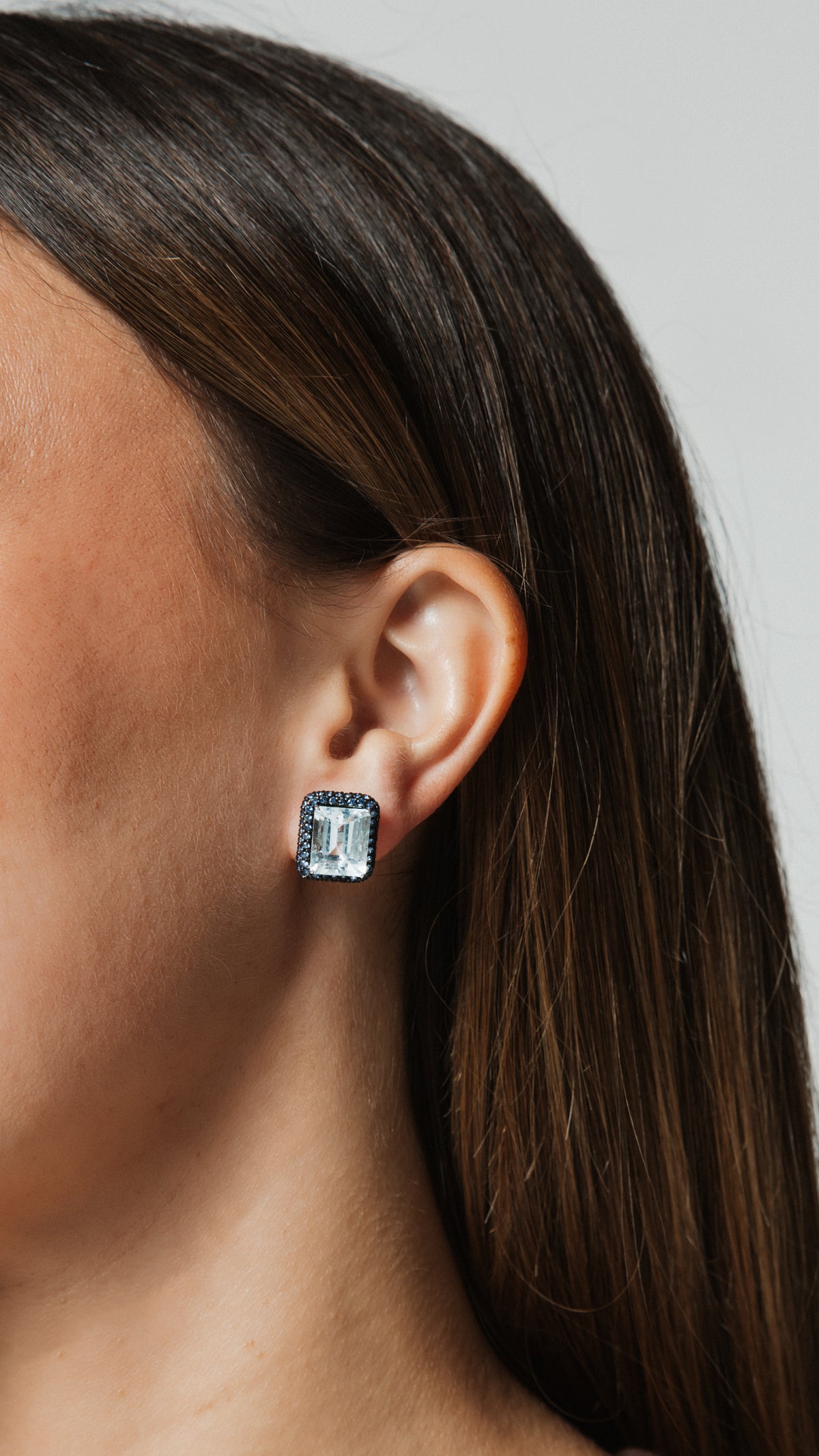 Aquamarine & Blue Sapphire Pave Stud Earrings – Henri Noël