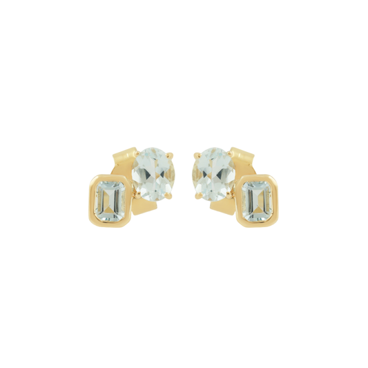 Aquamarine Oval and Bezel Emerald-Cut Studs – Henri Noël
