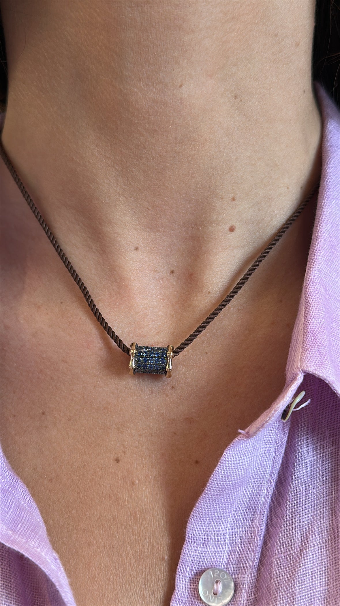 Mini Bamboo Blue Sapphire Barrel Necklace – Henri Noël