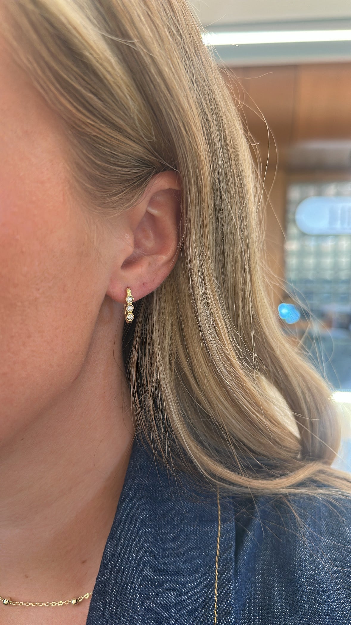 Hexagon Bezel Diamond Paperclip Earrings