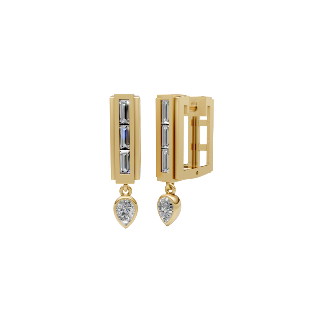 Baguette Diamond Square Hoops with a Bezel Pear Diamond Drop – Henri Noël