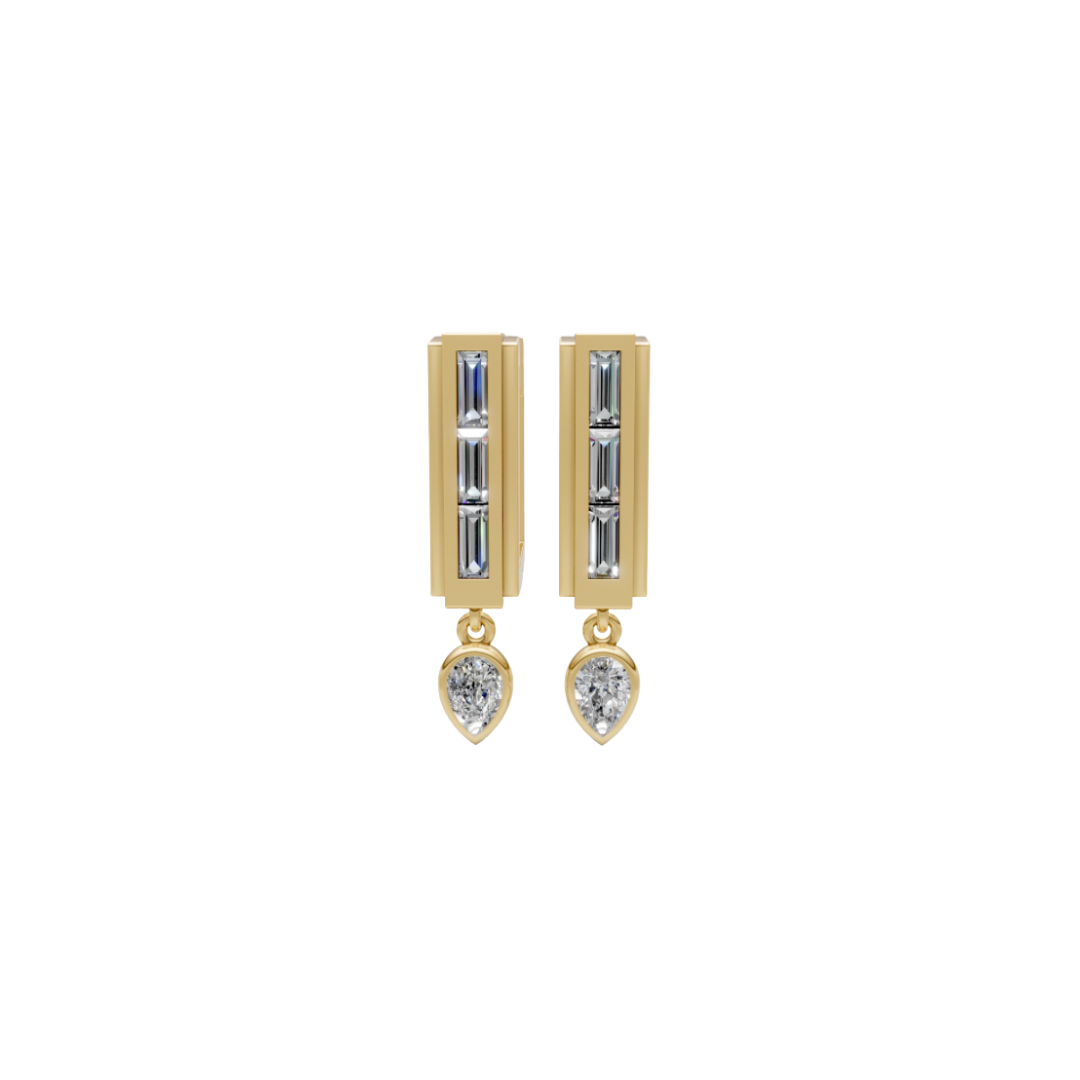 Baguette Diamond Square Hoops with a Bezel Pear Diamond Drop – Henri Noël
