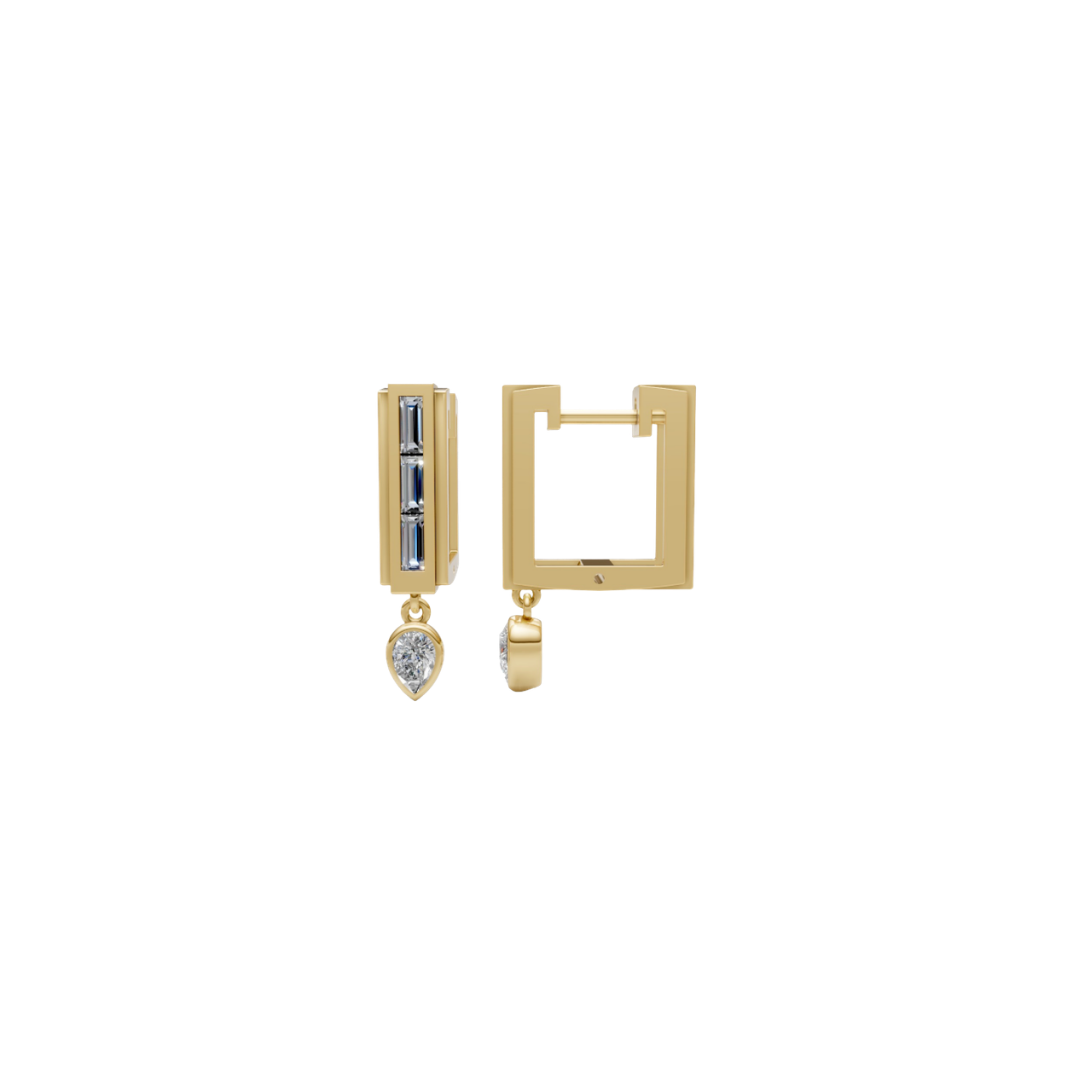 Baguette Diamond Square Hoops with a Bezel Pear Diamond Drop – Henri Noël