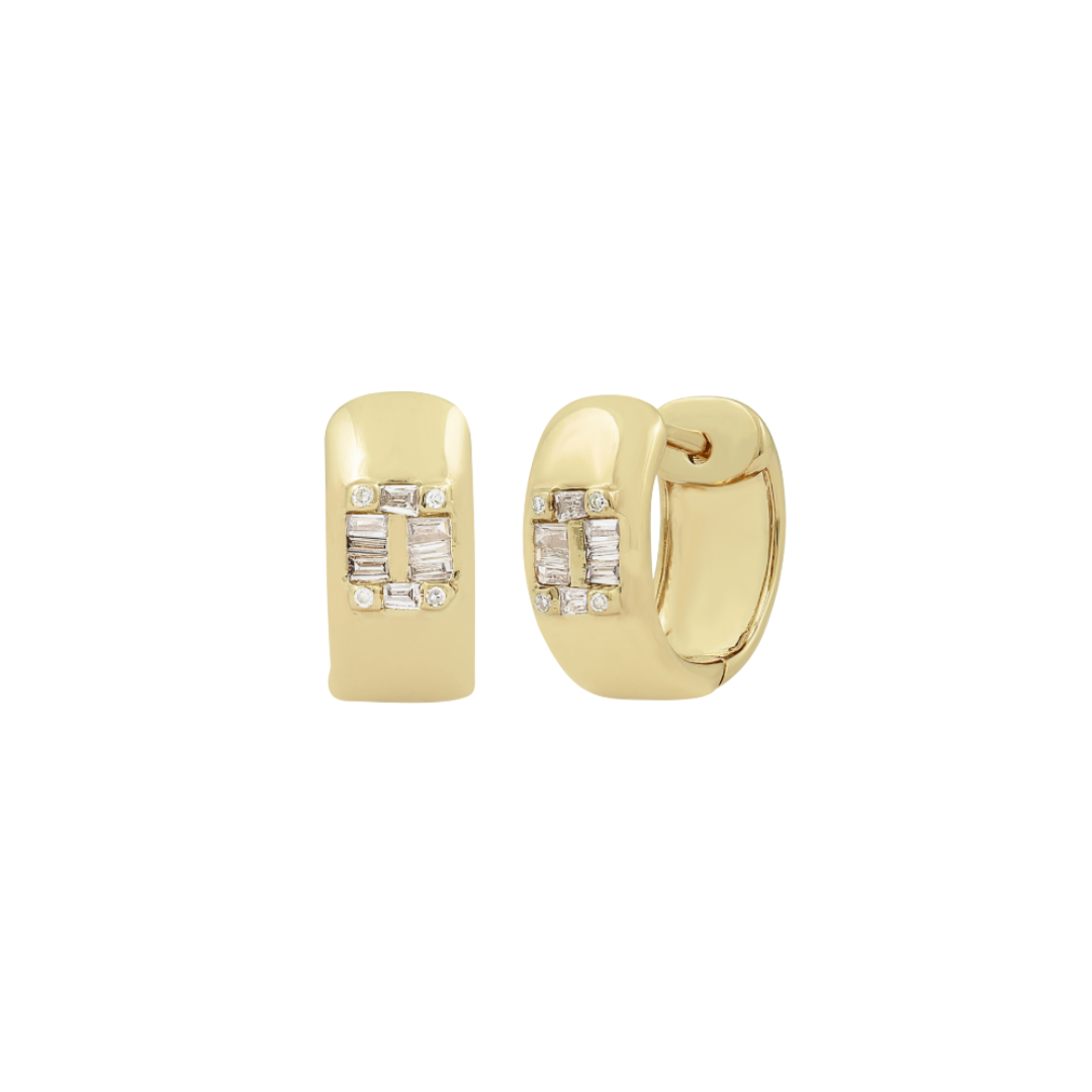 Baguette and Round Diamond Chunky Huggies – Henri Noël