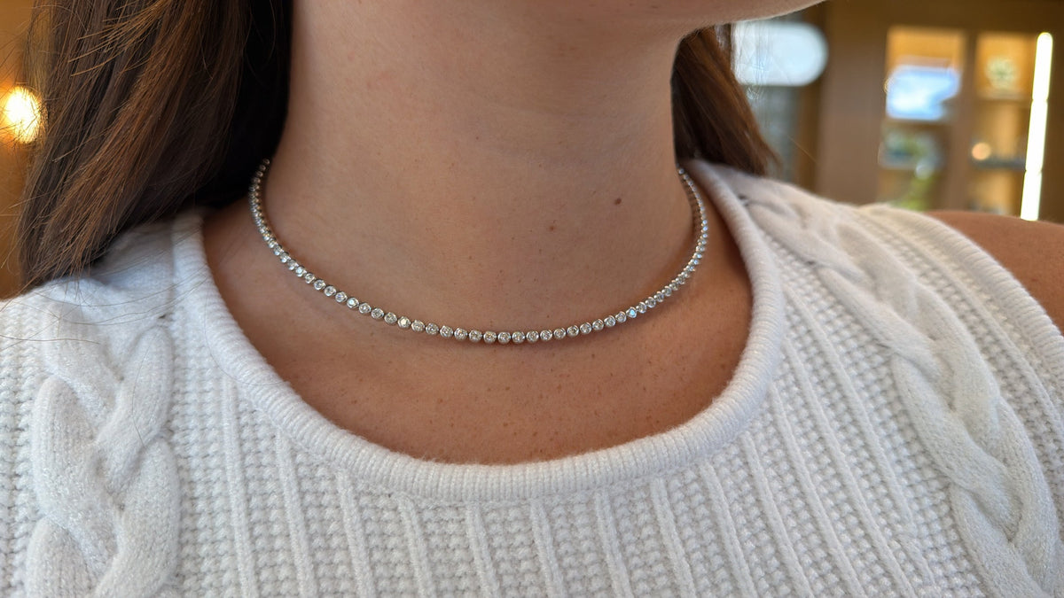 Bezel-Set Diamond Tennis Collar Necklace