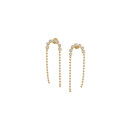 Bezel Diamond Ball Chain Drop Earrings