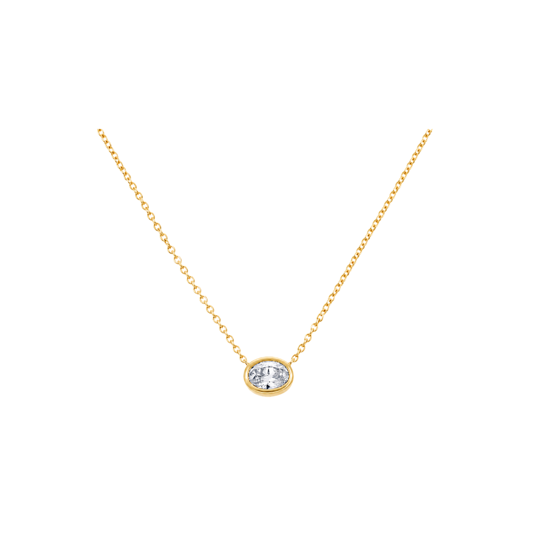 Bezel Diamond East West Oval Necklace