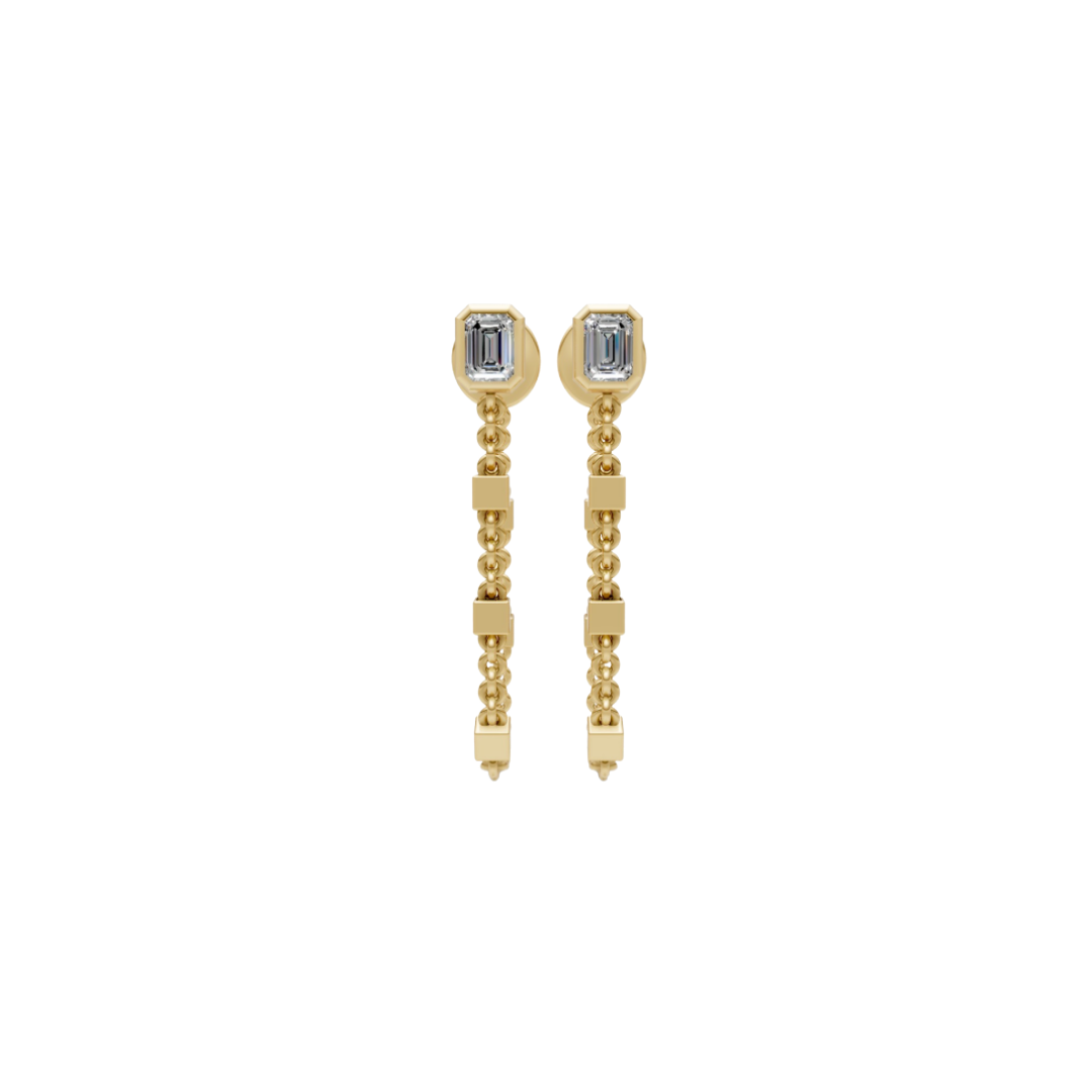 Bezel Emerald-Cut Diamond Drop Earrings