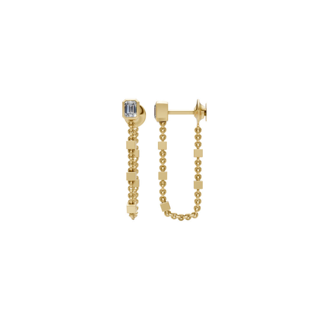 Bezel Emerald-Cut Diamond Drop Earrings