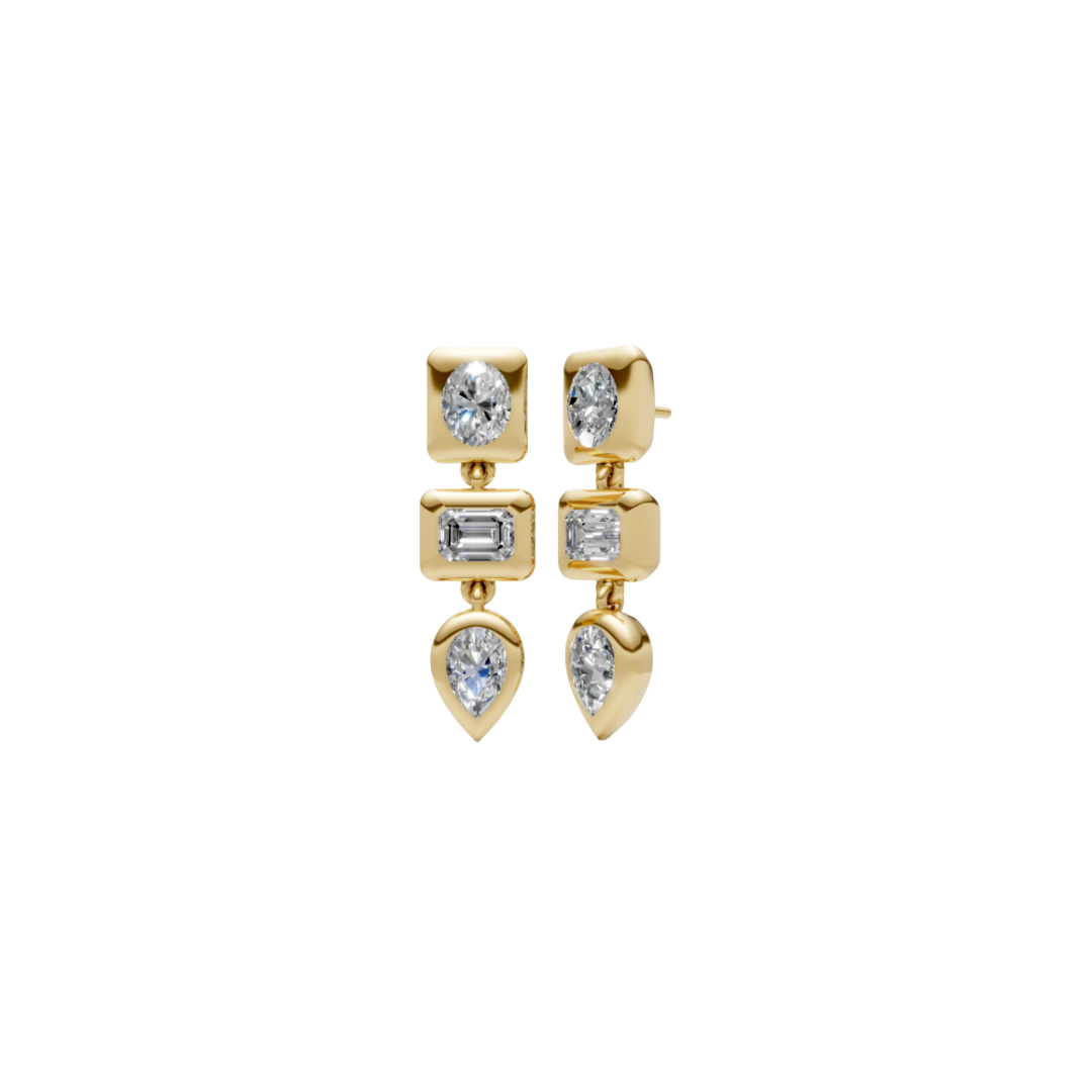 Bezel Oval, Pear and Emerald-Cut Diamond Dangle Earrings – Henri Noël