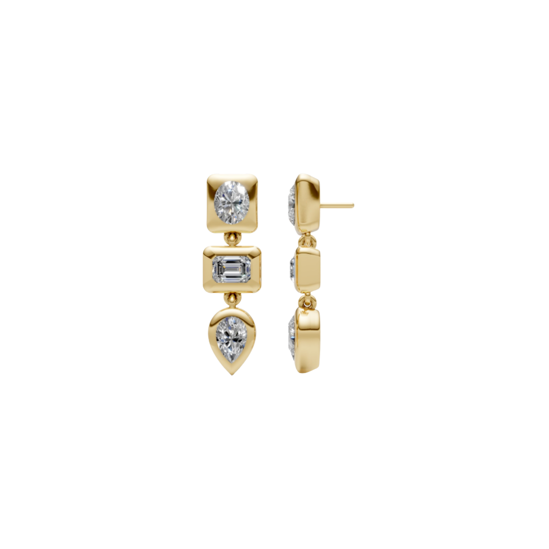 Bezel Oval, Pear and Emerald-Cut Diamond Dangle Earrings – Henri Noël